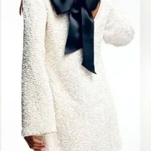 NWOT White Sequin H&M Dress with Black Bow
